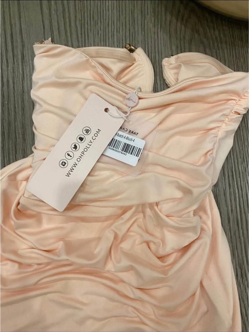 Oh Polly Strapless Peach Midi Dress with Side Slit - Picture 2 of 2
